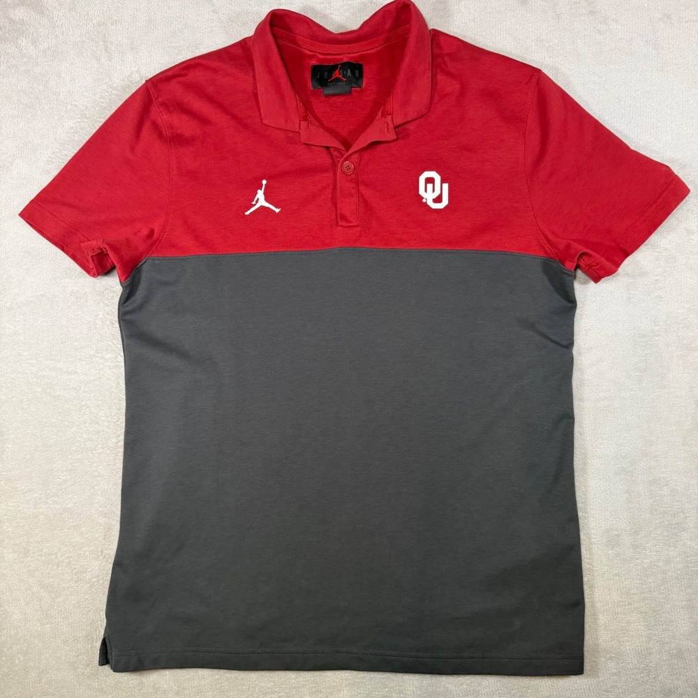 Jordan Oklahoma Sooners‎ Mens Red Grey Colorblock Polo Shirt DQ7737-613 L